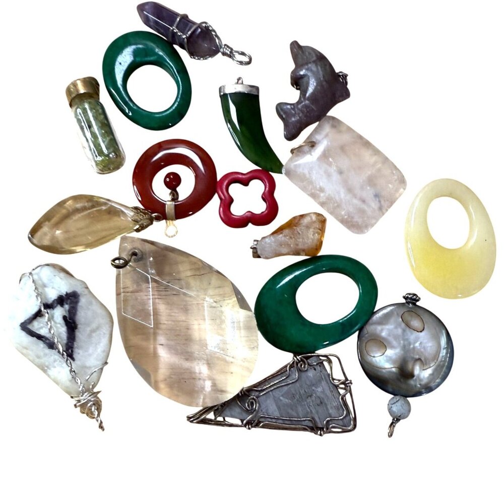 Mixed Pendant Lot Stone Glass Shell 18 Pieces Jewelry Craft Supplies Assorted Sh